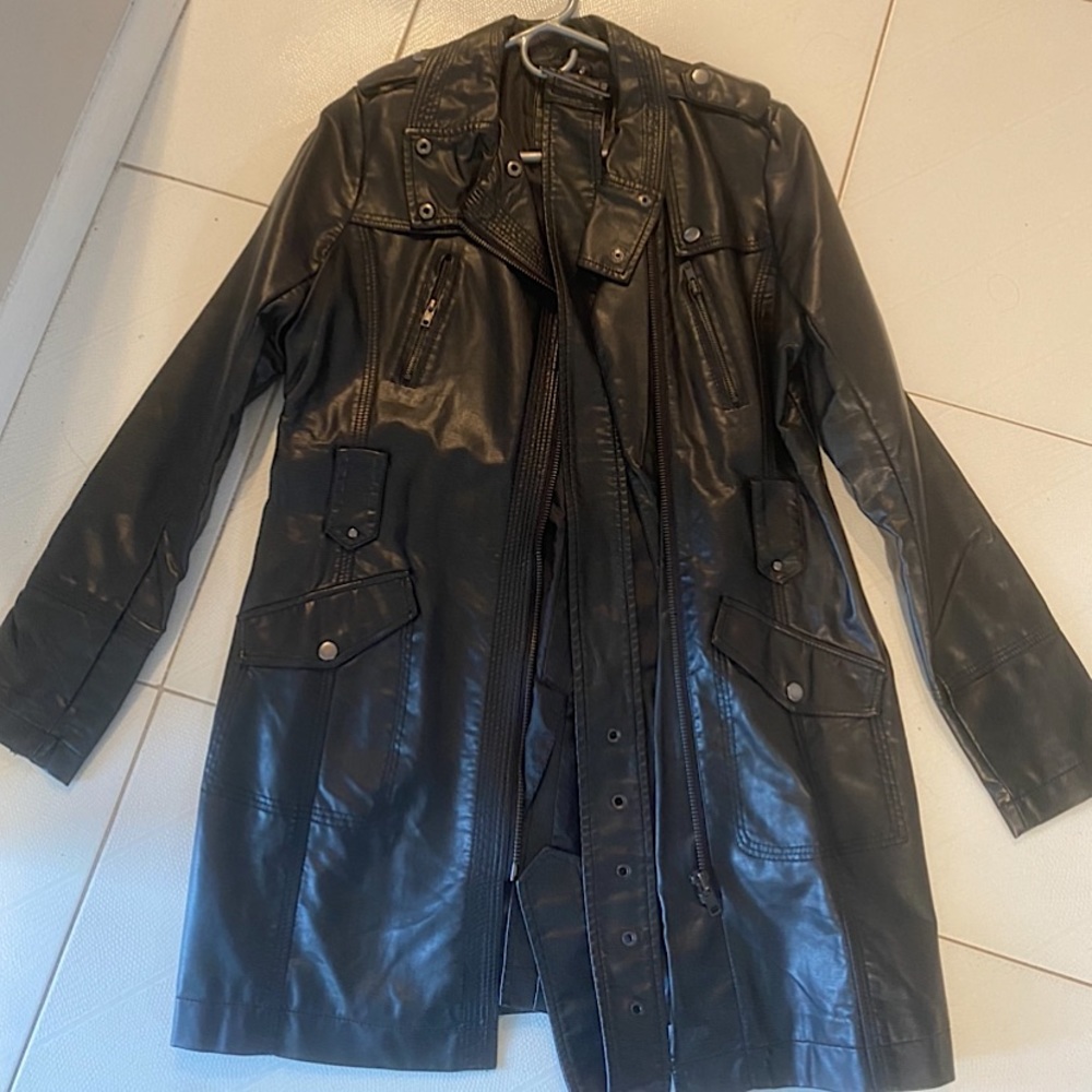 Black long leather coat